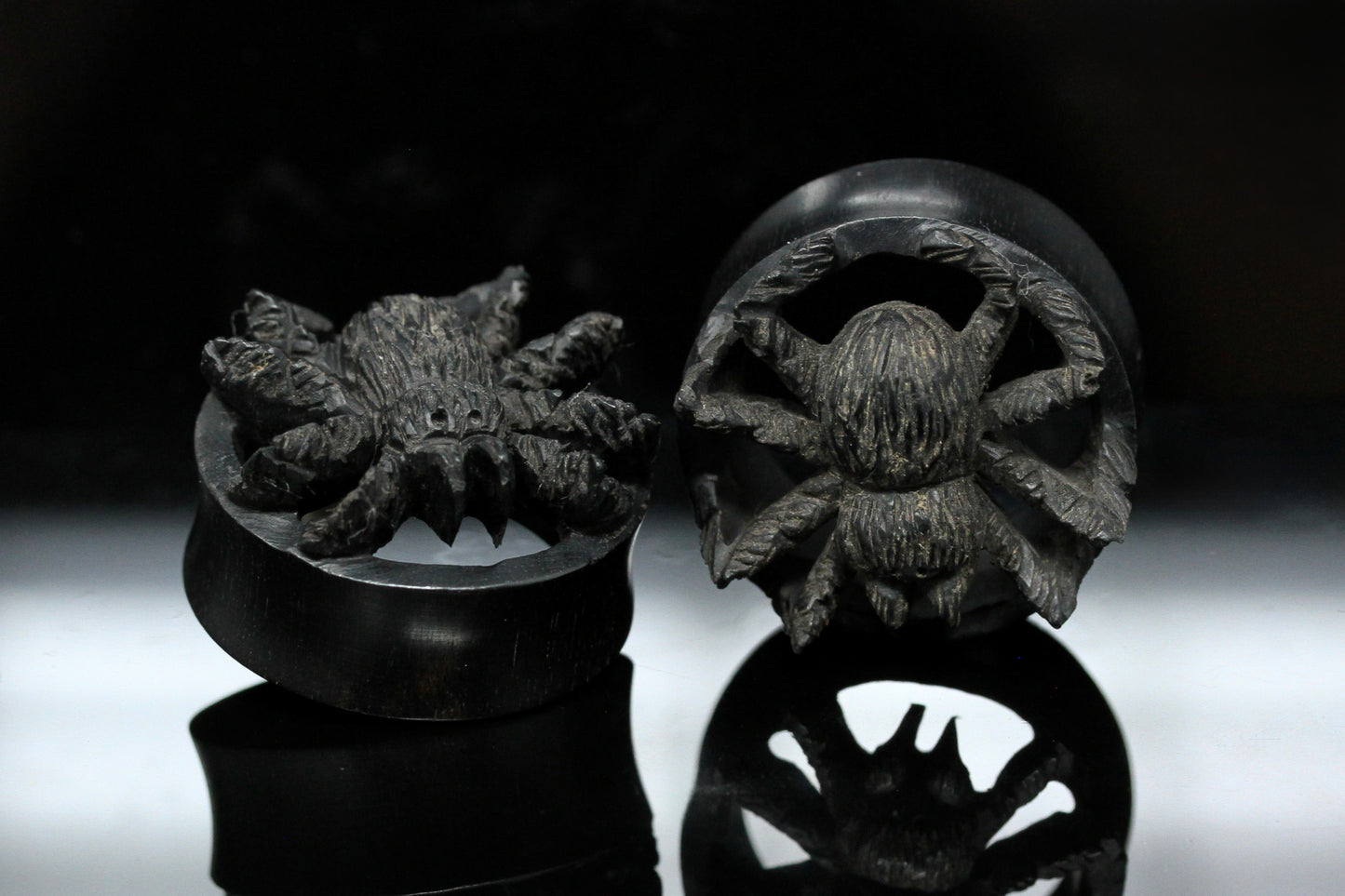 Black Spider Wooden Plugs - (Pair) - PA119