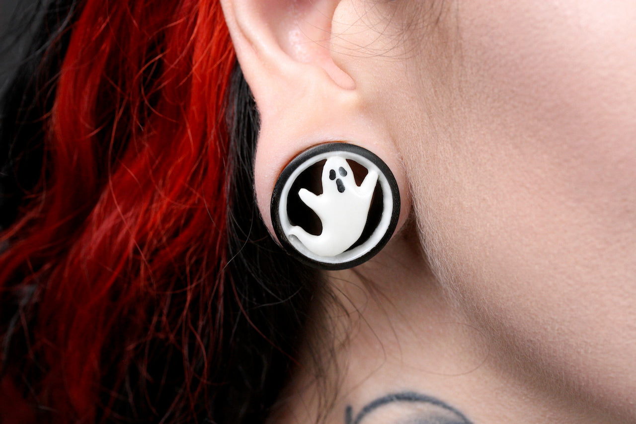 Wood and Bone Ghost Plugs - Hand Carved (Pair) - PA129