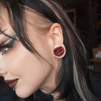 Gnarly Pumpkin Plugs - Wooden Pumpkin Plugs (Pair) - PA157