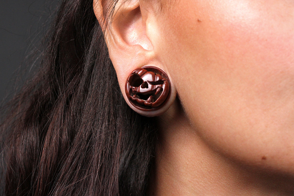 Gnarly Pumpkin Plugs - Wooden Pumpkin Plugs (Pair) - PA157