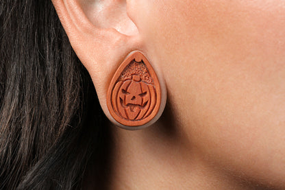 Pumpkin Teardrop Plugs - Wood Pumpkin Plugs (Pair) - PA181