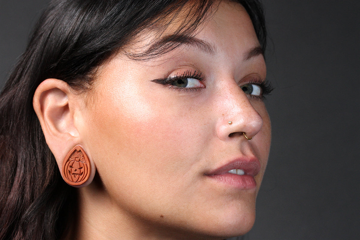 Pumpkin Teardrop Plugs - Wood Pumpkin Plugs (Pair) - PA181