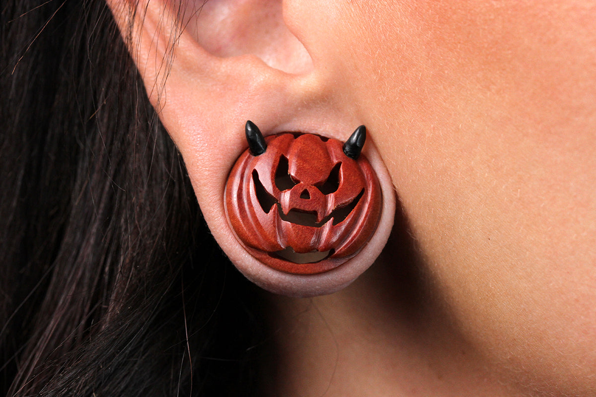 Devil Pumpkin Plugs - Wood Pumpkin Plugs (Pair) - PA180