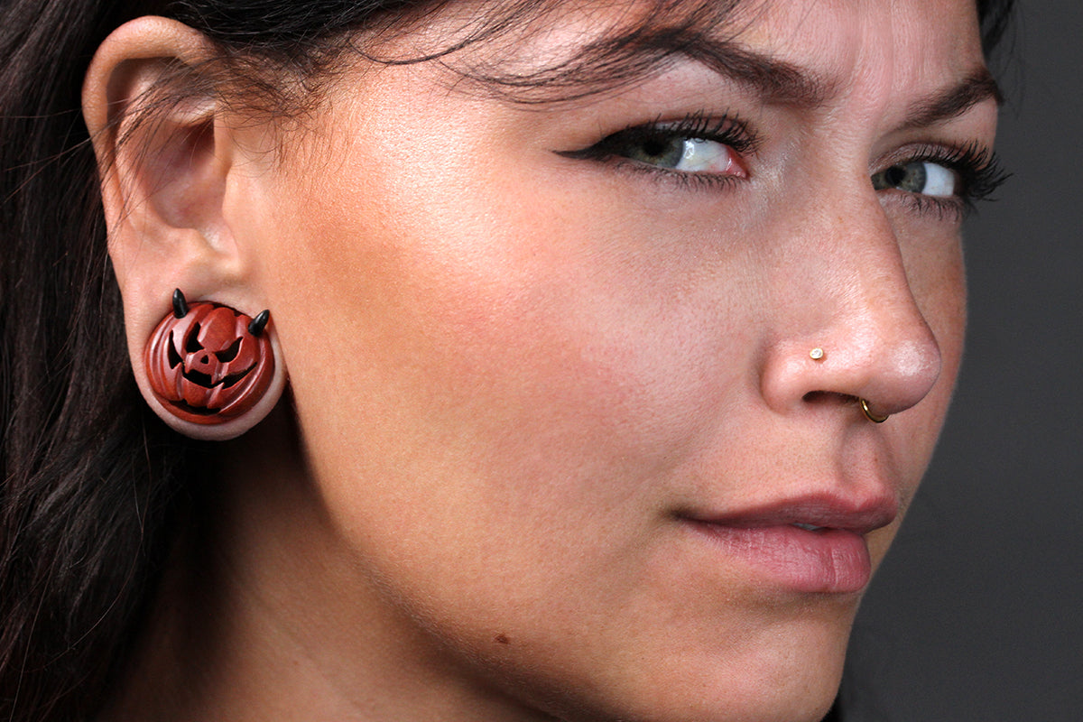 Devil Pumpkin Plugs - Wood Pumpkin Plugs (Pair) - PA180