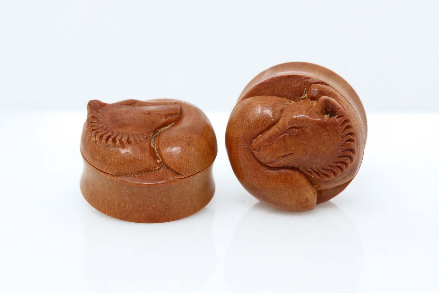 Wooden Fox Plugs - Hand Carved Wood Plugs (Pair) - PA185
