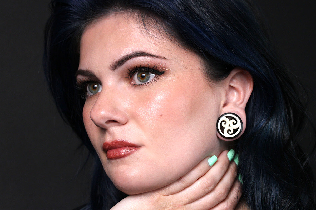 Hand Carved Bone and Wood Tunnels (Pair) - PA21