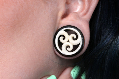 Hand Carved Bone and Wood Tunnels (Pair) - PA21