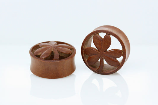 Wood Shamrock Plugs - Hand Carved - (Pair) - PA75