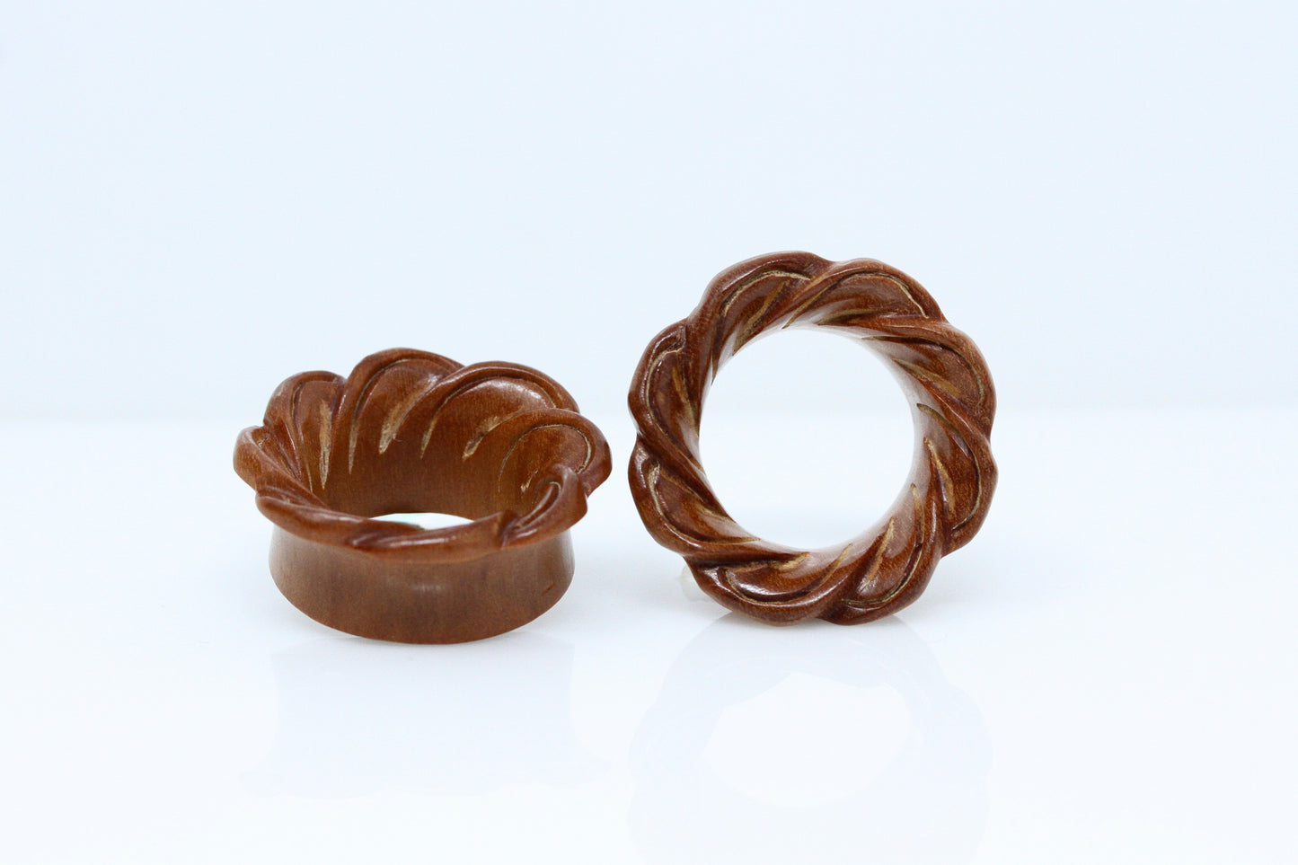 Petal Wheel Tunnel Plugs - Carved Wooden Tunnel (Pair) - PA80