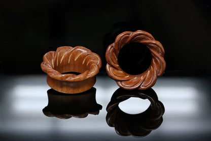 Petal Wheel Tunnel Plugs - Carved Wooden Tunnel (Pair) - PA80