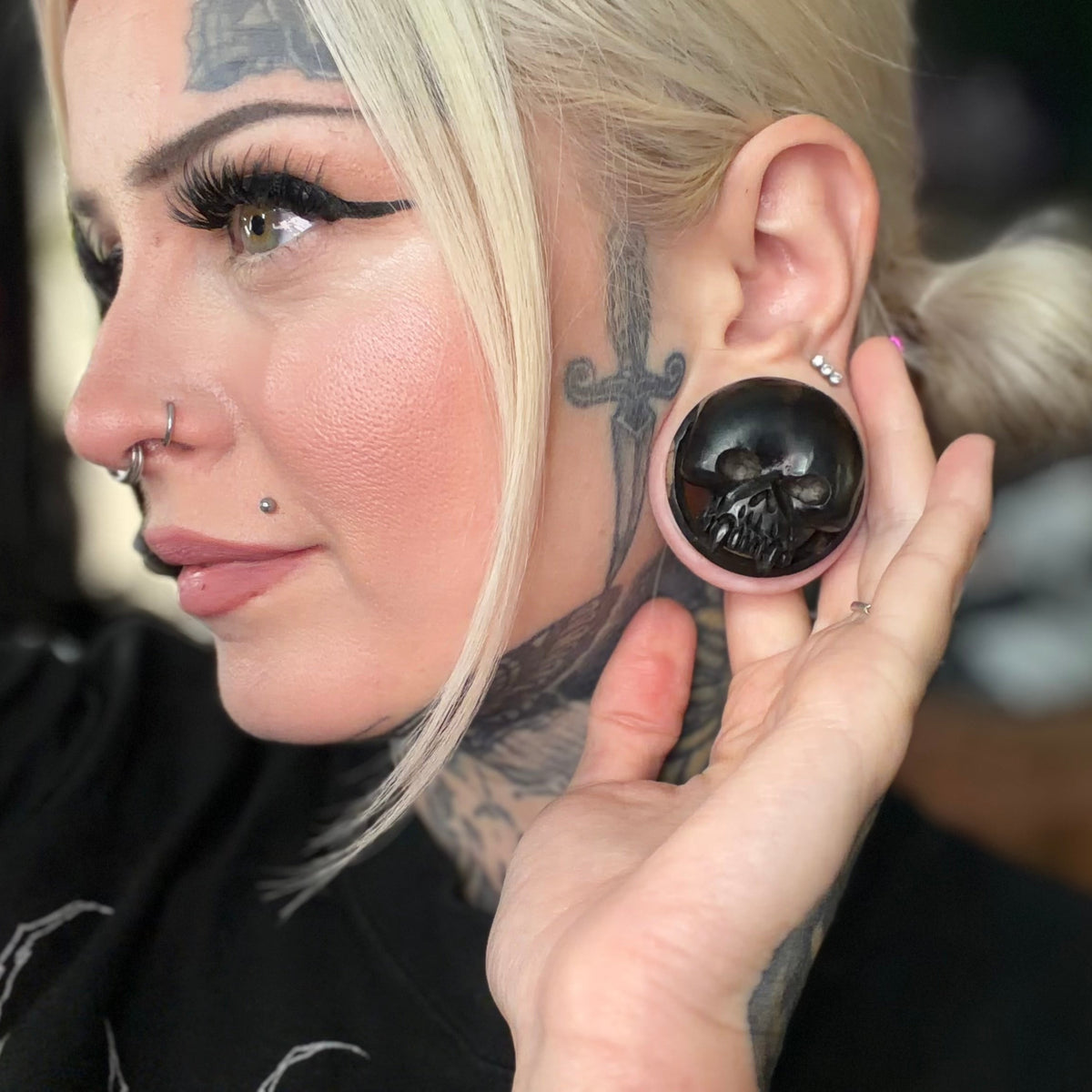 Areng Wood Vampire Skull Tunnels - Carved Areng Wood Plugs (Pair) - PA92