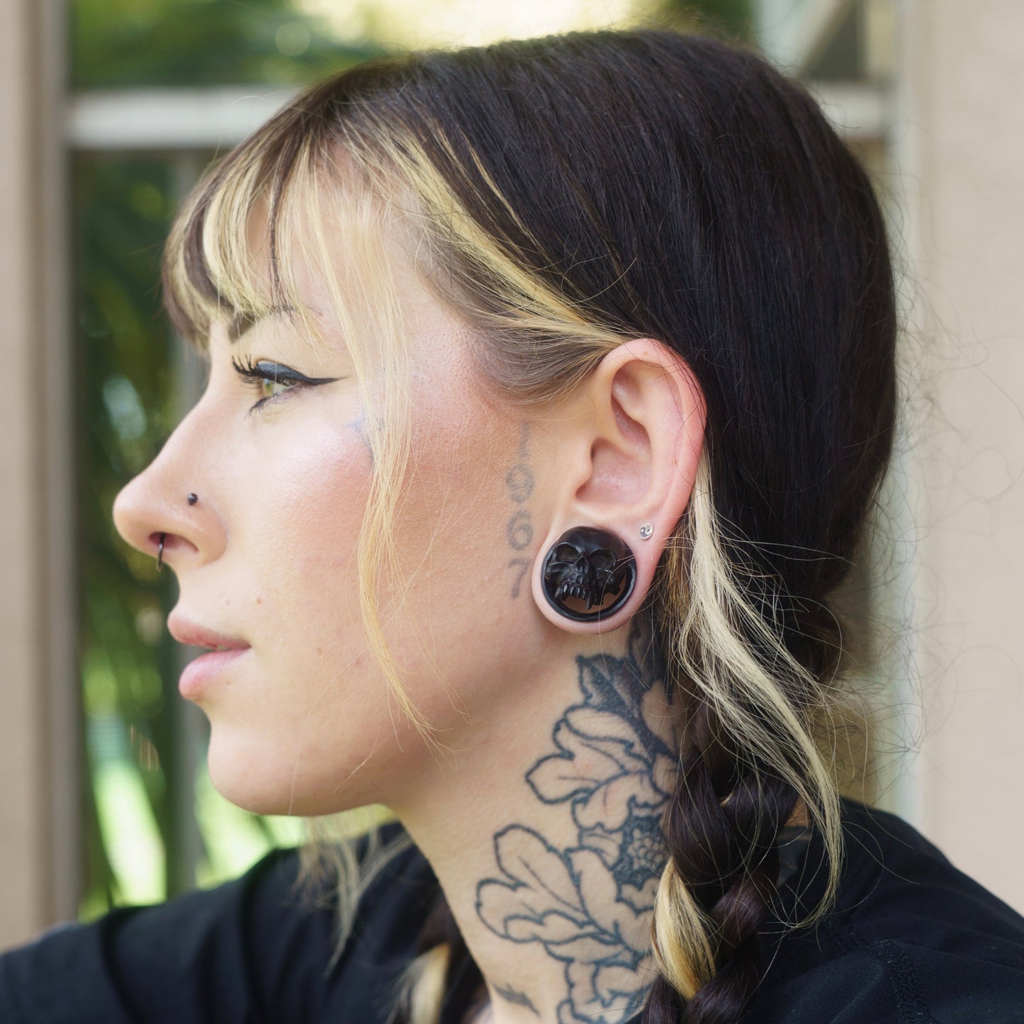 Areng Wood Vampire Skull Tunnels - Carved Areng Wood Plugs (Pair) - PA92
