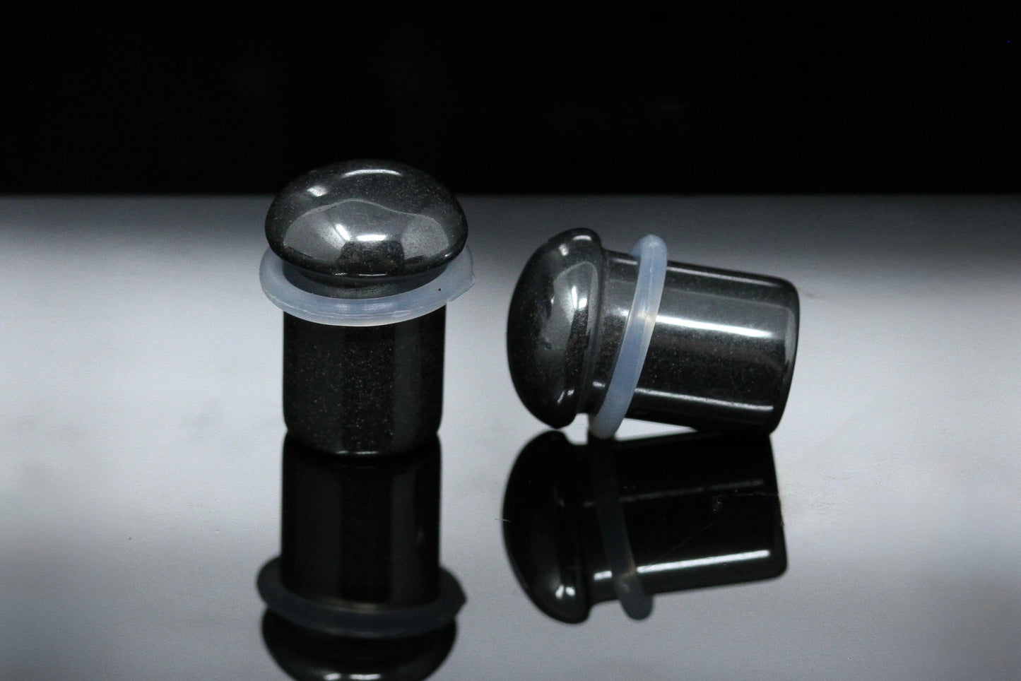Single Flare Hematite Plugs for stretched ears (Pair) - PH103