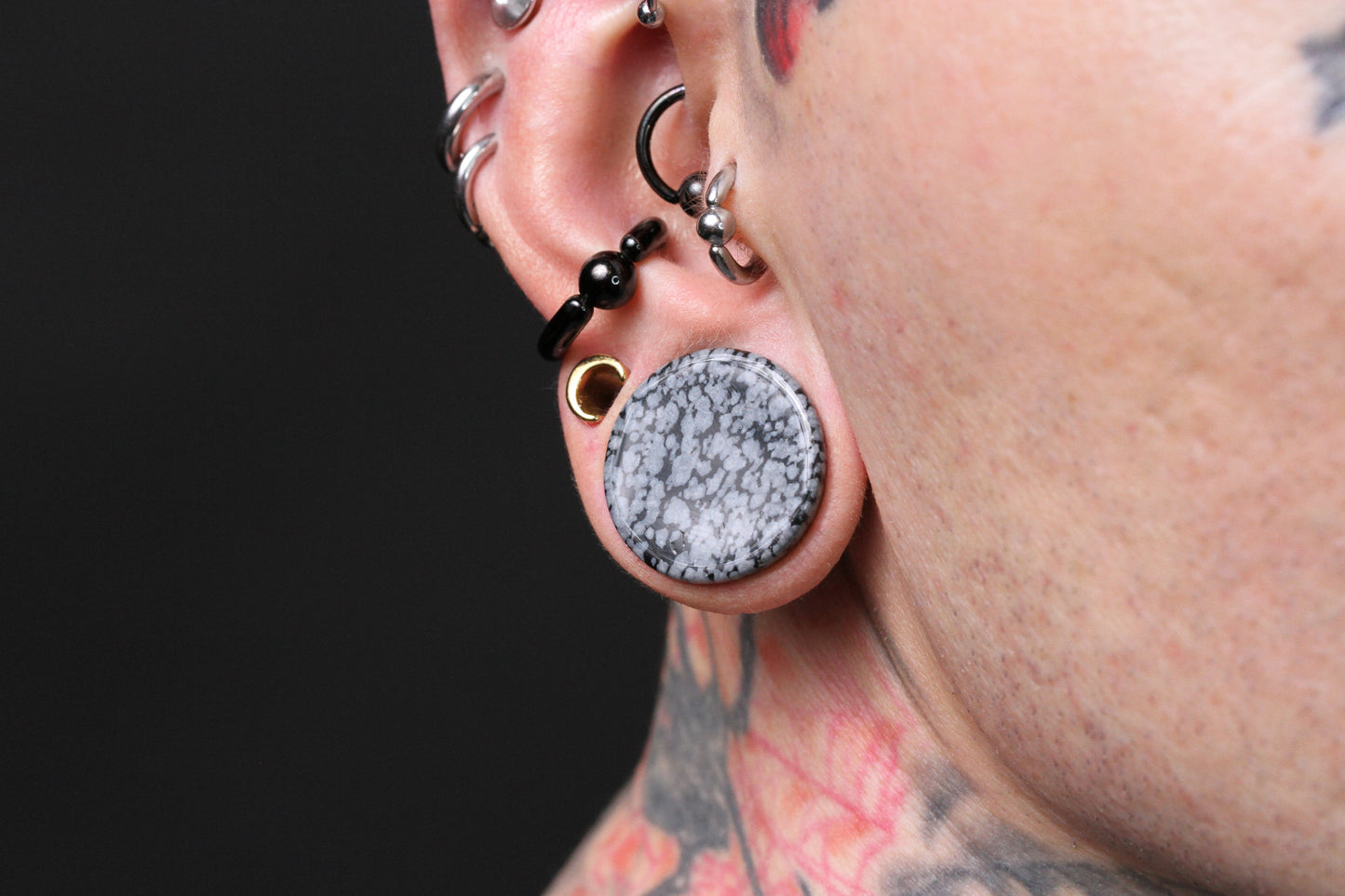 Snowflake Obsidian Plugs for stretched ears (Pair) - PH126