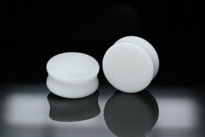 White Jade Double Flare Plugs (Pair) - PH151