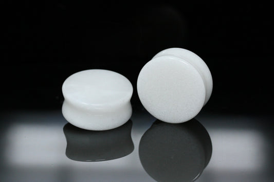 White Jade Double Flare Plugs (Pair) - PH151