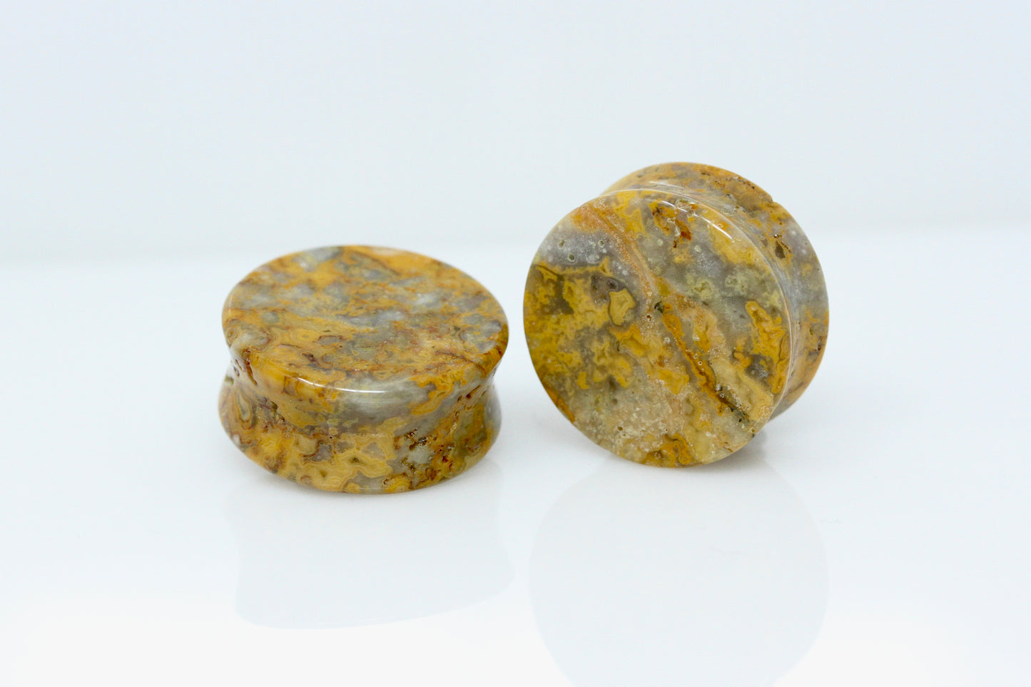 Crazy Yellow Lace Agate Plugs for Stretched Ears (Pair) - PH154