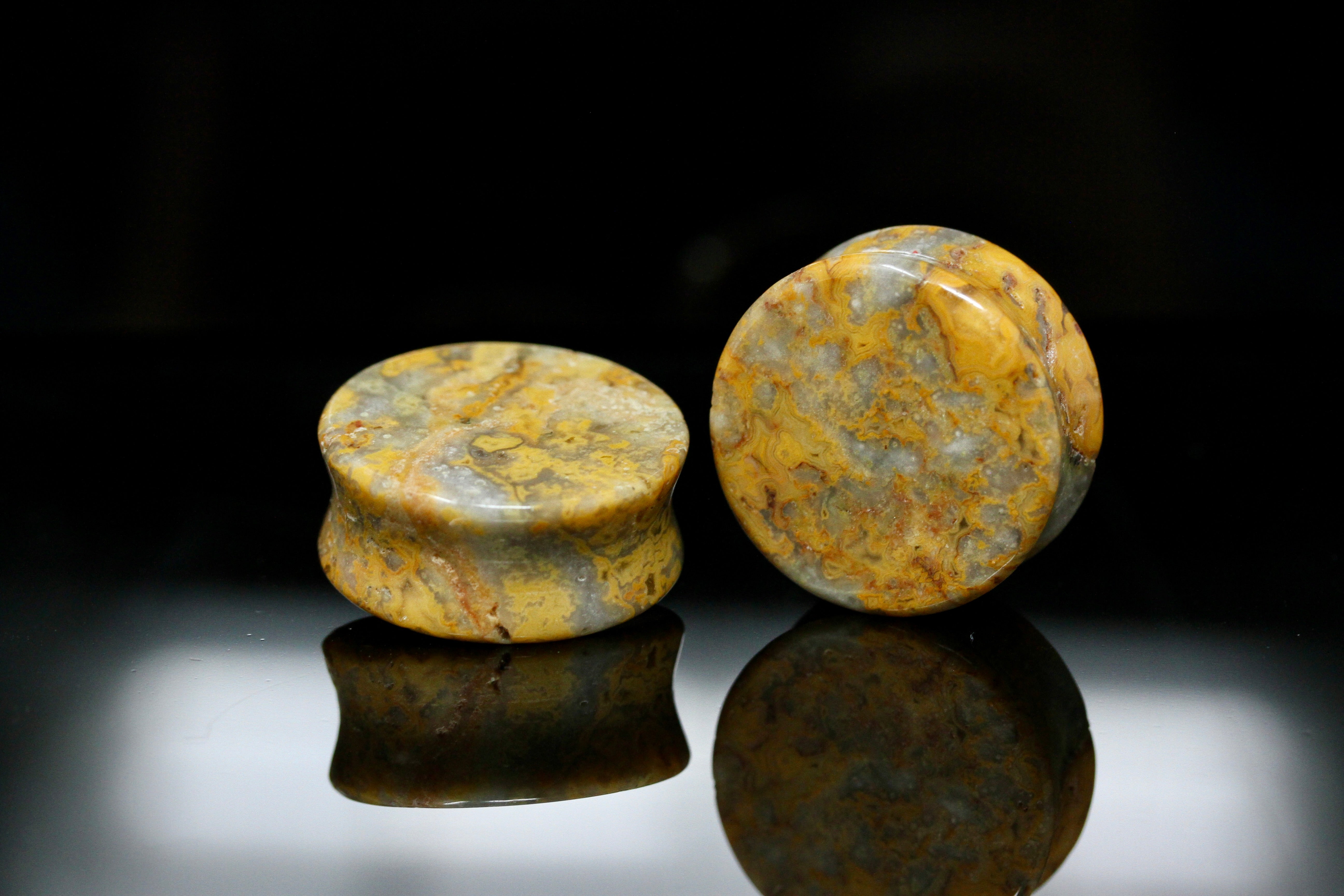Crazy Yellow Lace Agate Plugs for Stretched Ears (Pair) - PH154 – Two ...