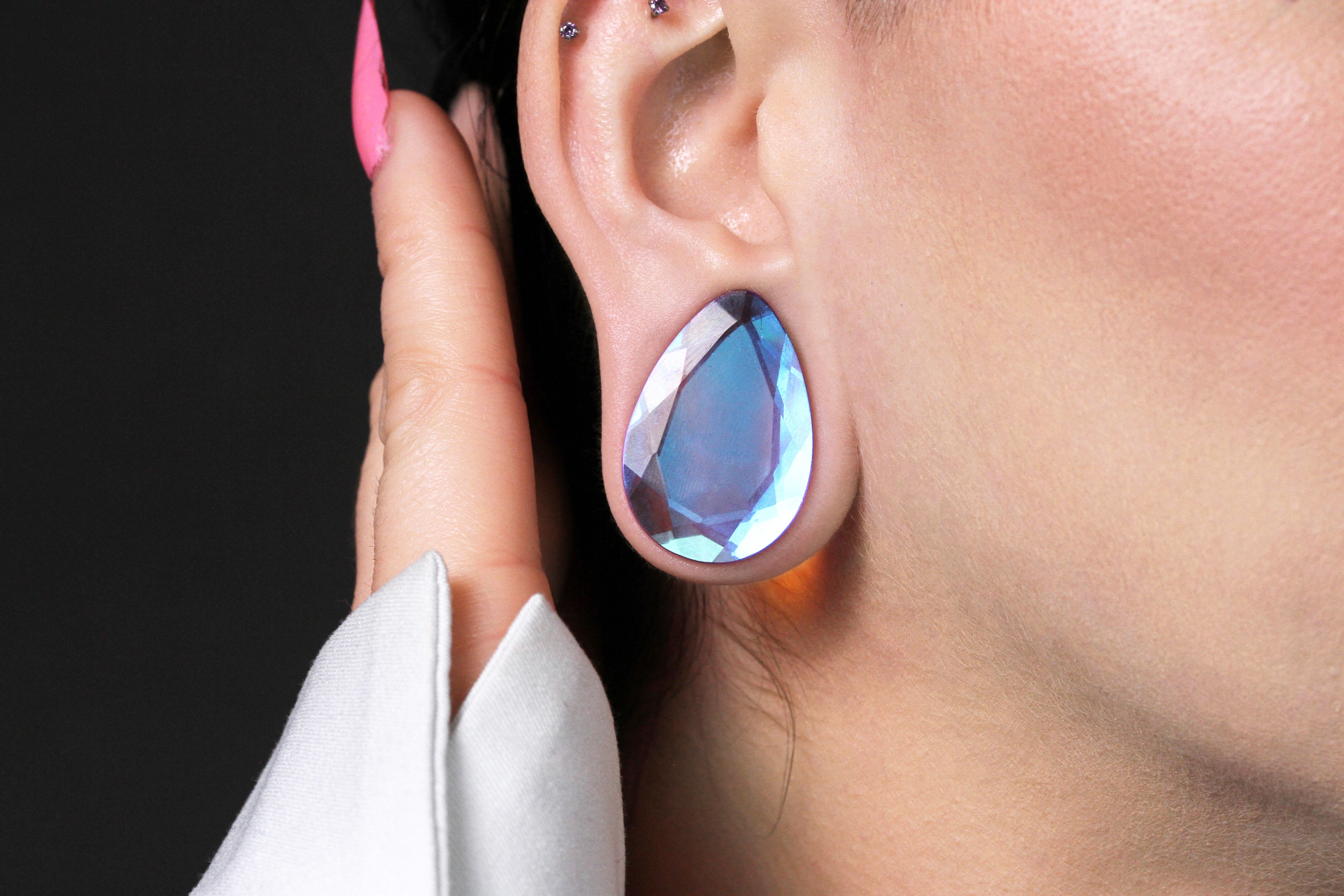 Princess Tears Faceted Cut Teardrop Plugs Pair PH169 Two Feather Plugs