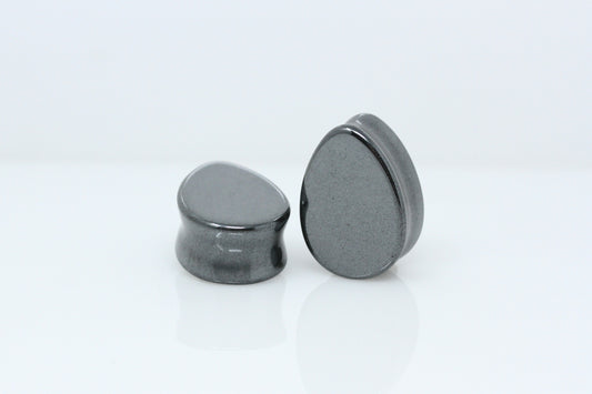 Hematite Teardrop Plugs - Double Flared Teardrop Plugs (Pair) - PH56