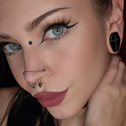 Black Cross Obsidian Coffin Plugs - PH87
