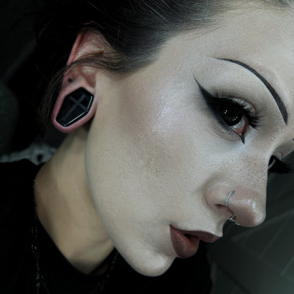 Black Cross Obsidian Coffin Plugs - PH87