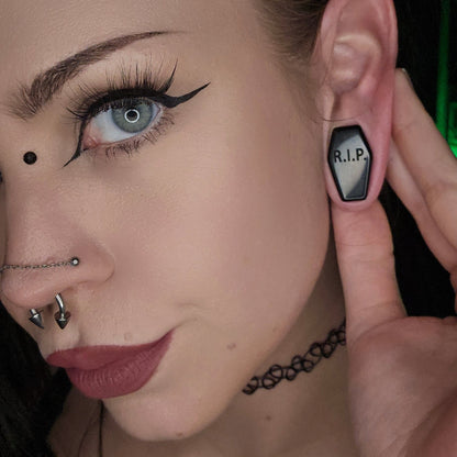 Black RIP Obsidian Coffin Plugs - PH96