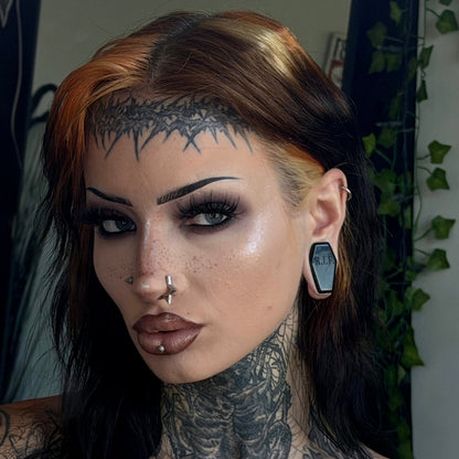 Black RIP Obsidian Coffin Plugs - PH96