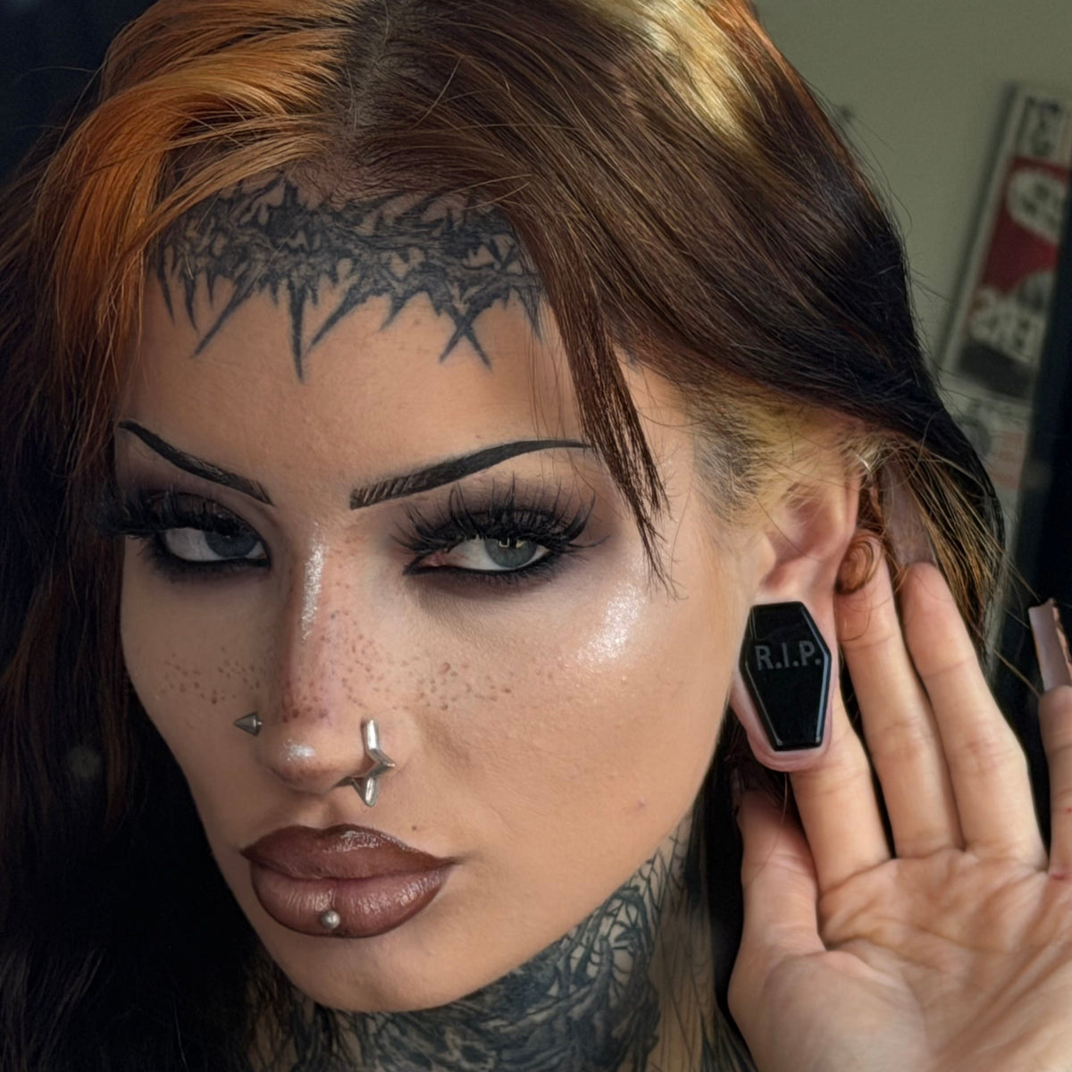 Black RIP Obsidian Coffin Plugs - PH96
