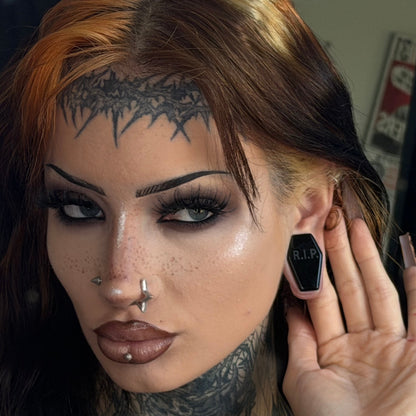 Black RIP Obsidian Coffin Plugs - PH96