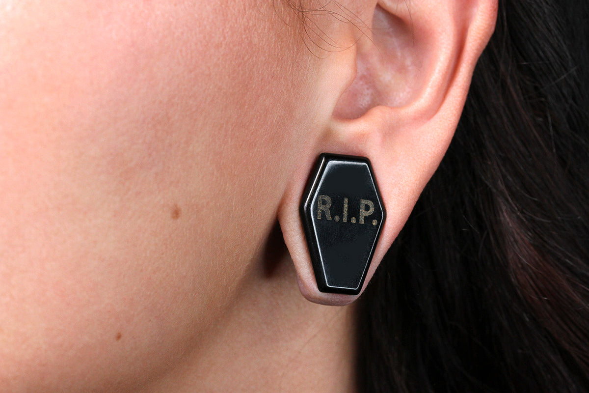 Black RIP Obsidian Coffin Plugs - PH96