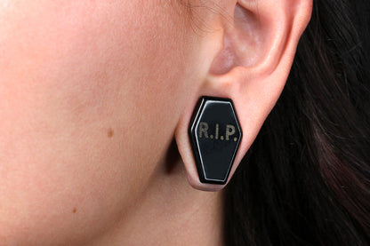 Black RIP Obsidian Coffin Plugs - PH96