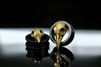 Raven Skull Stainless Steel Tunnels - Screw on Tunnel (Pair) - PSS08