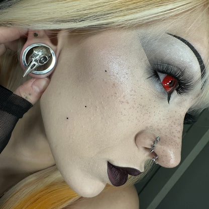 Raven Skull Stainless Steel Tunnels - Screw on Tunnel (Pair) - PSS08