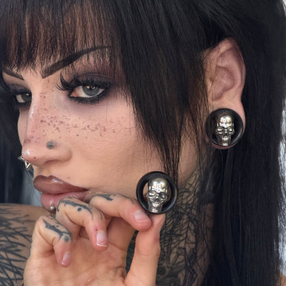 Silver Skull Wood Tunnels - (Pair) - PSS10