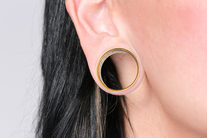 gold glitter tunnel ear gauges