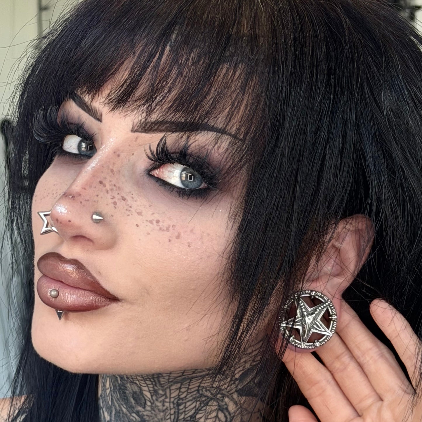Baphomet Pentagram Stainless Steel Tunnels - Screw on Tunnel (Pair) - PSS14