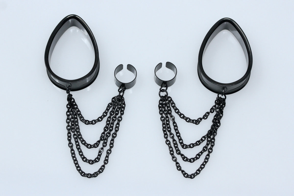Teardrop Tunnels with cuff clip chain (Pair) - PSS154