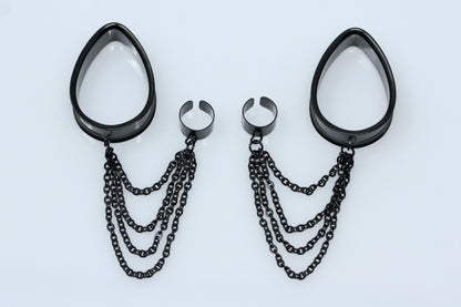 Teardrop Tunnels with cuff clip chain (Pair) - PSS154