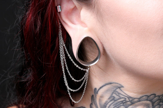 Teardrop Tunnels with cuff clip chain (Pair) - PSS154