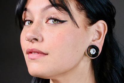 Black Floating Gem Stainless Steel Tunnels (Pair) - PSS166