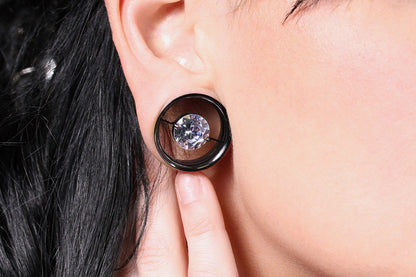 Black Floating Gem Stainless Steel Tunnels (Pair) - PSS166