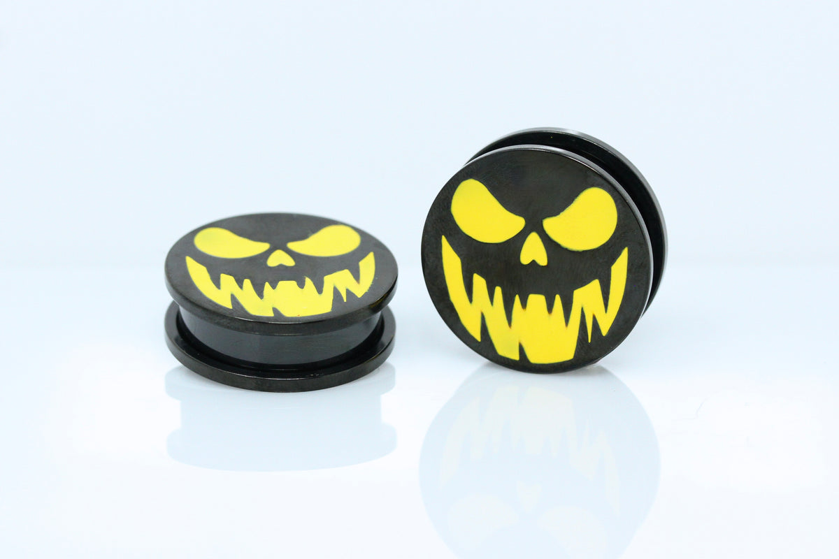 Dark Halloween Pumpkin Stainless Steel Plugs (Pair) - PSS179