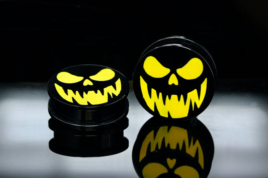 Dark Halloween Pumpkin Stainless Steel Plugs (Pair) - PSS179