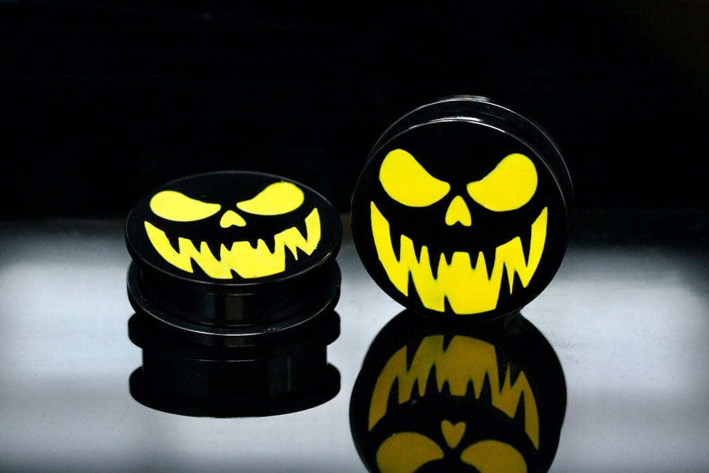 Dark Halloween Pumpkin Stainless Steel Plugs (Pair) - PSS179