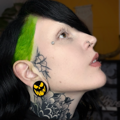 Dark Halloween Pumpkin Stainless Steel Plugs (Pair) - PSS179