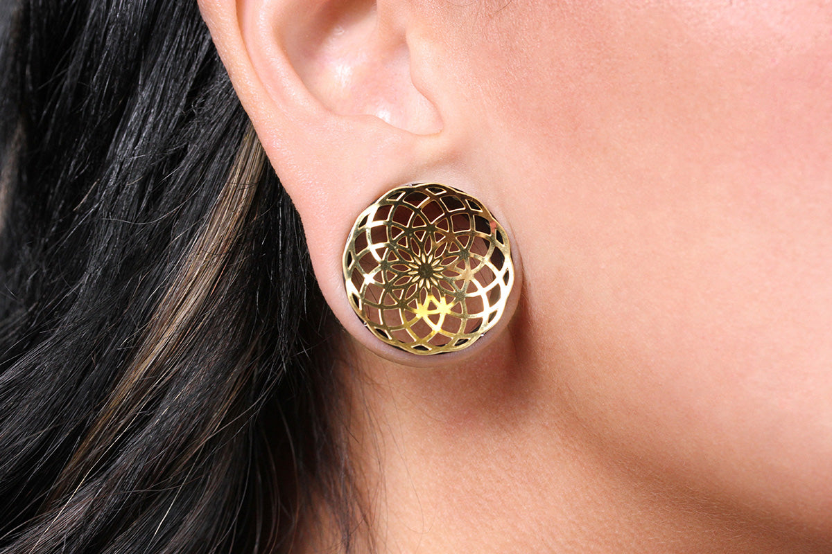 Golden Flower Stainless Steel Tunnels (Pair) - PSS206