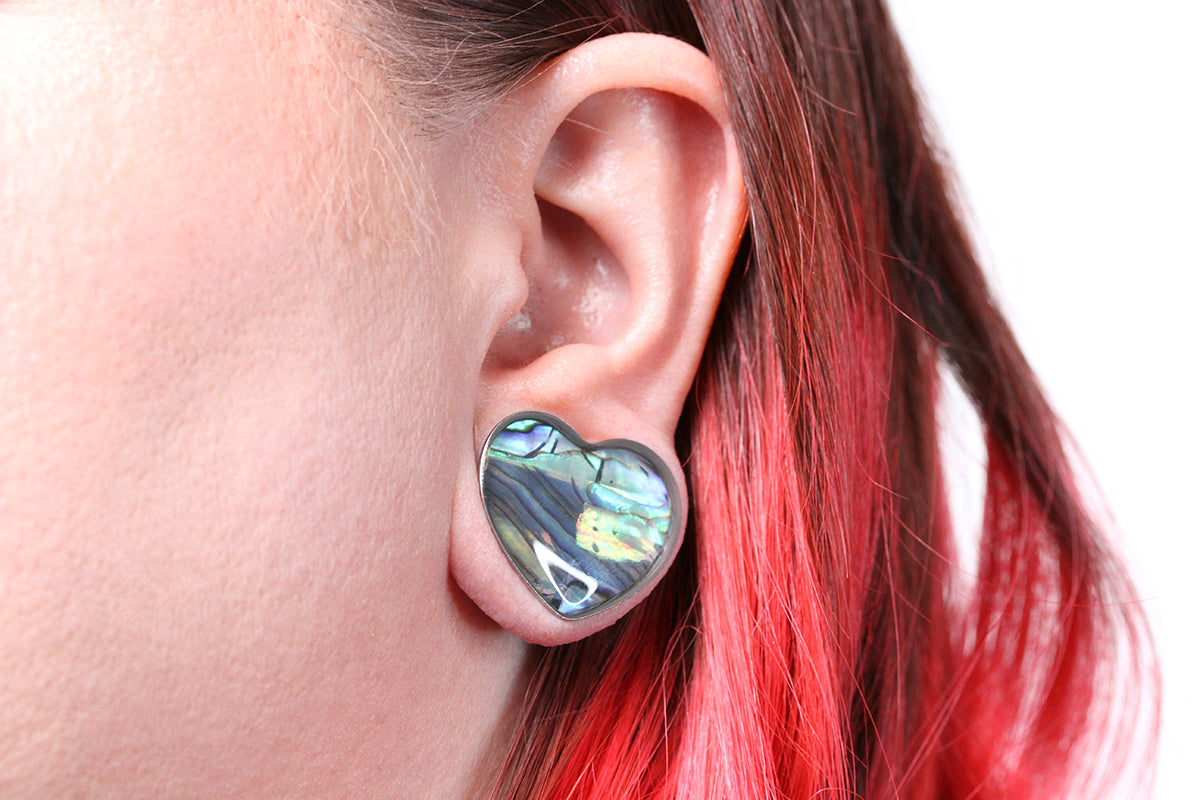 Abalone Shell Heart Plugs - (Pair) - PSS225