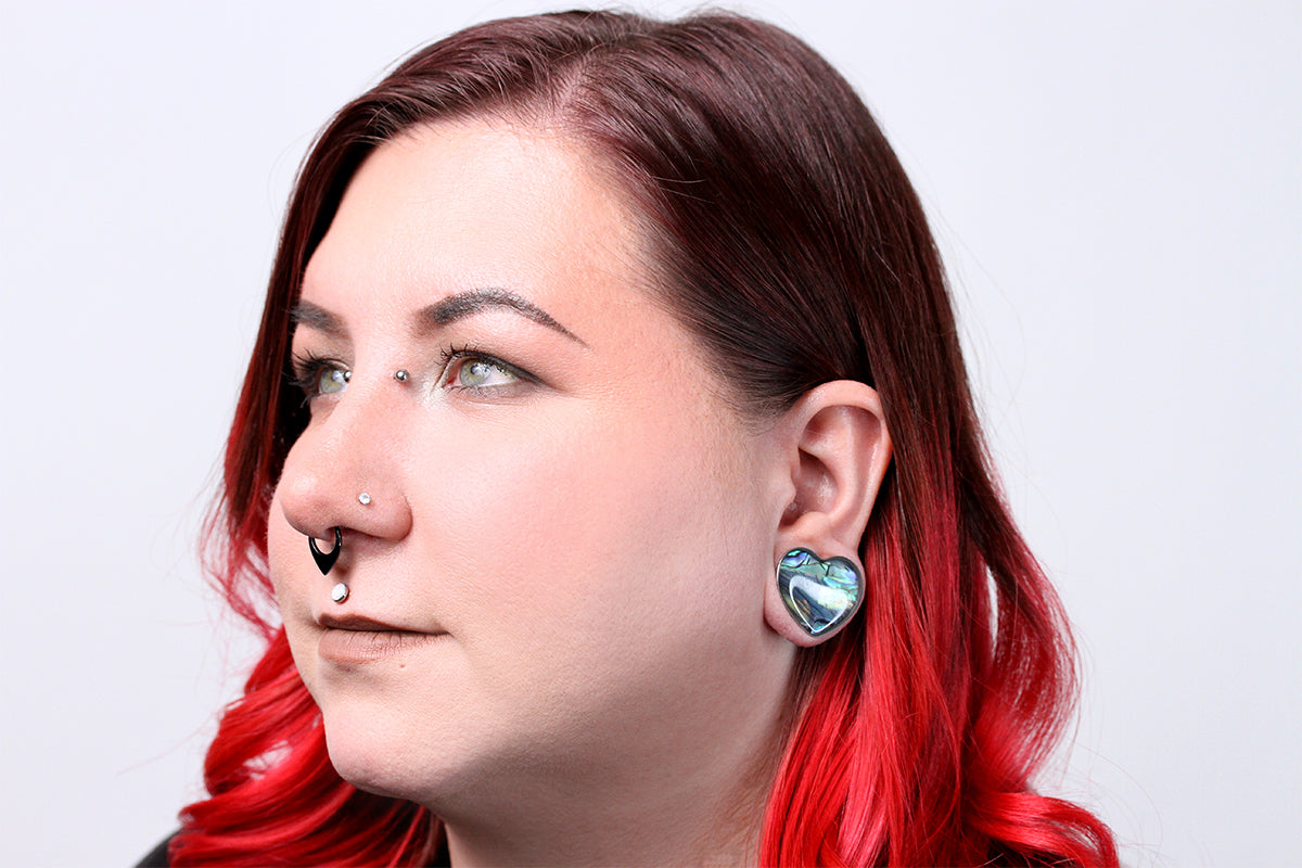 Abalone Shell Heart Plugs - (Pair) - PSS225