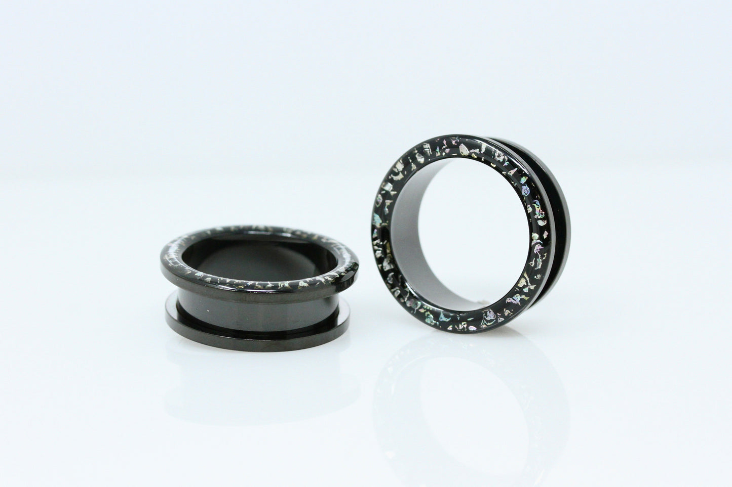 Black Abalone Speck Tunnels (Pair) - PSS238